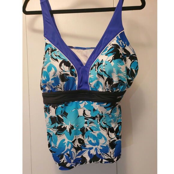 Zero Posur Tankini Royal Blue & Turquoise Size 14 Adjustable Straps - Picture 2 of 7